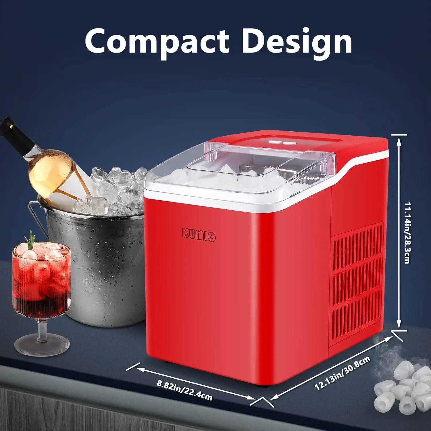 Countertop Ice Maker, 9 Bullet Ice in 6 Mins, 26.5 lbs/Day