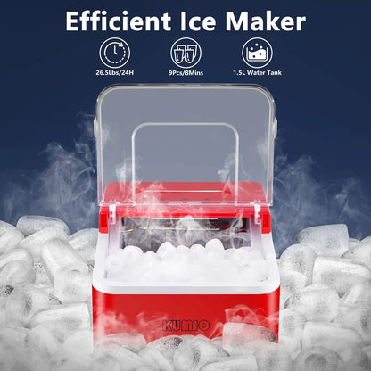 Countertop Ice Maker, 9 Bullet Ice in 6 Mins, 26.5 lbs/Day