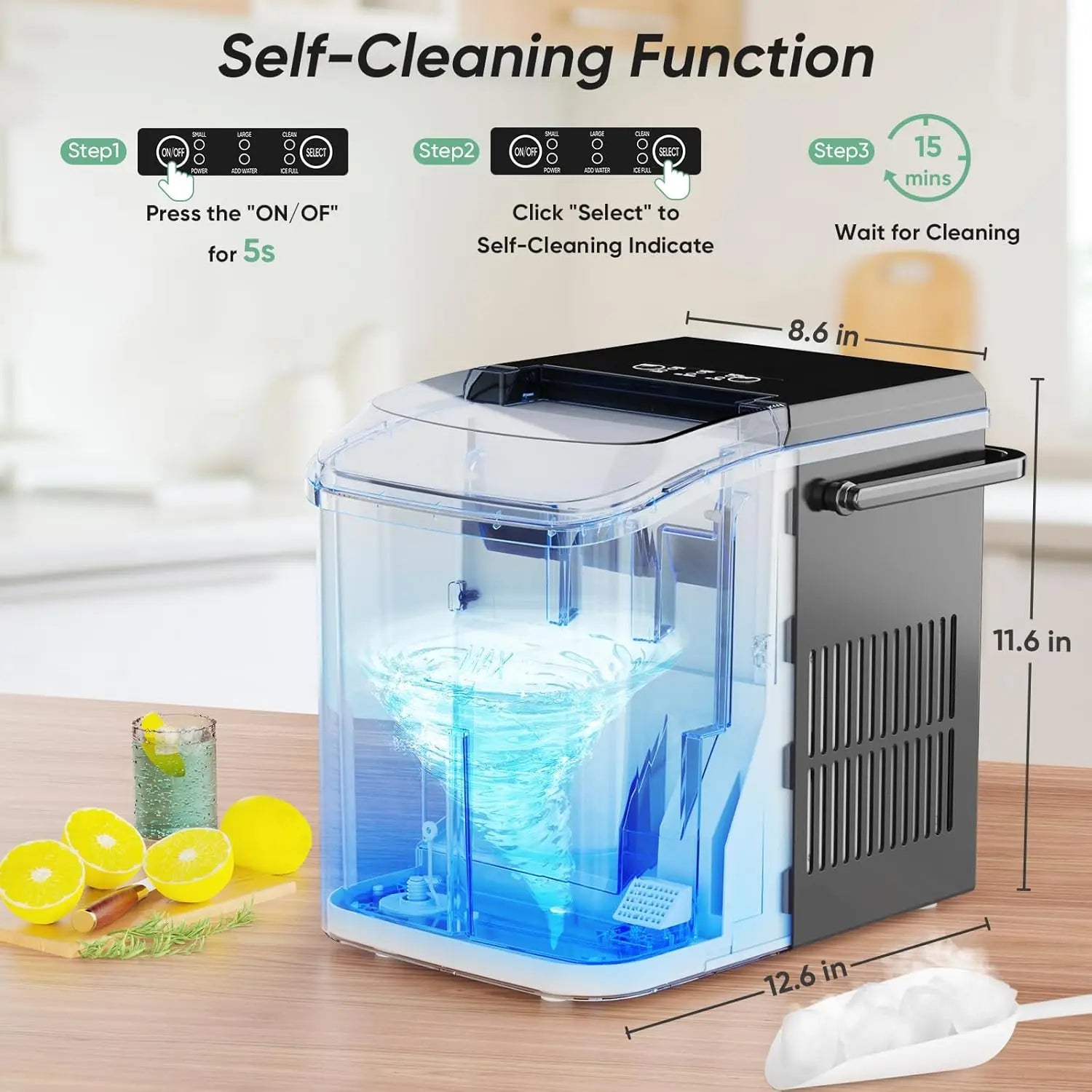 Countertop Ice Maker: Fast 9 Cubes in 6 Min, Self-Cleaning
