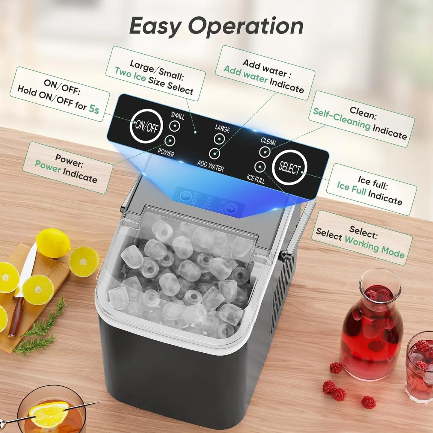 Countertop Ice Maker: Fast 9 Cubes in 6 Min, Self-Cleaning