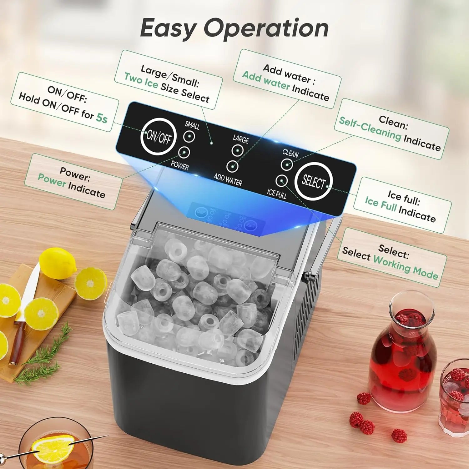 Countertop Ice Maker: Fast 9 Cubes in 6 Min, Self-Cleaning